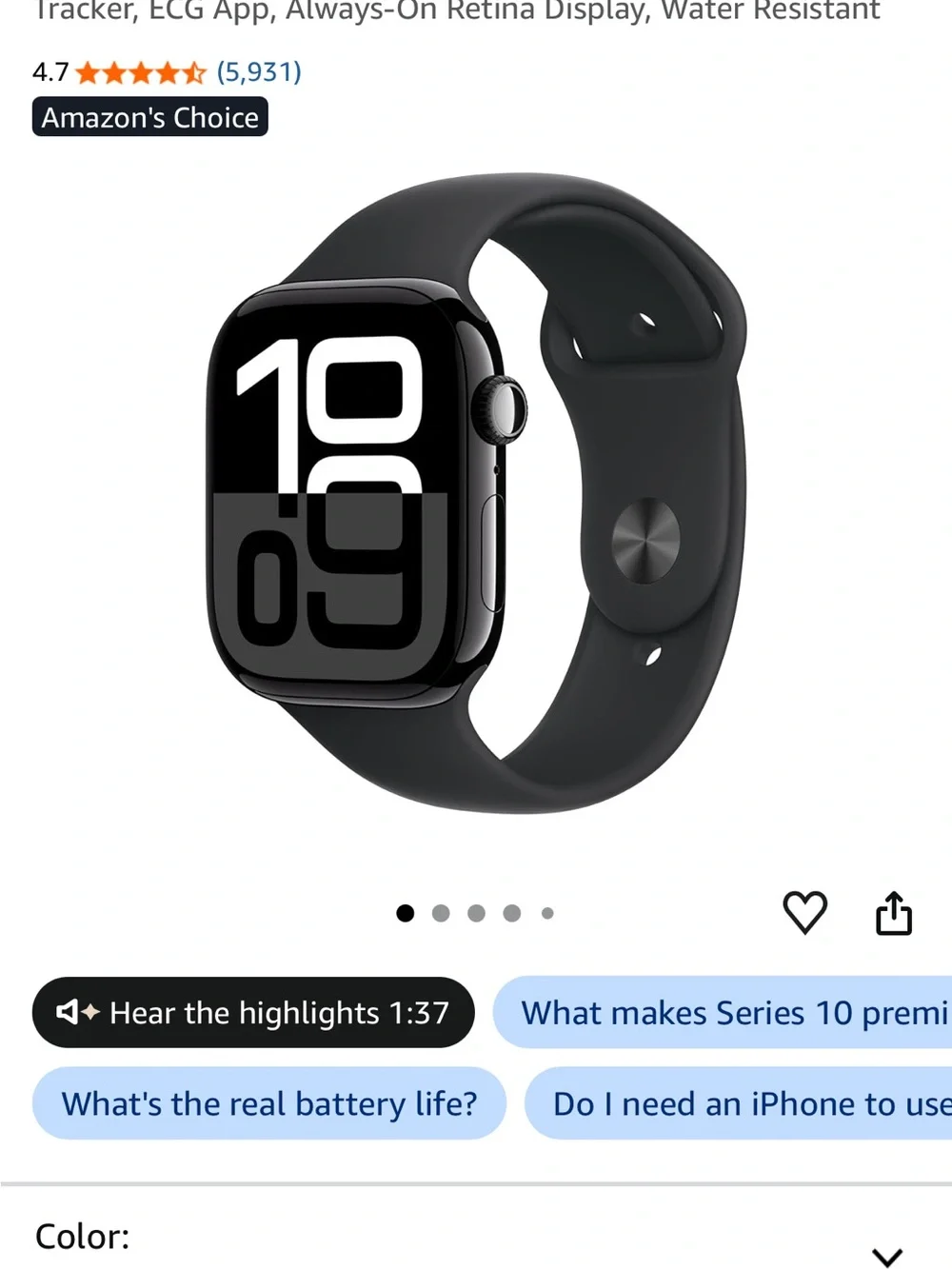Apple Watch Series 10 46mm with Black Sport Band and Black Case
